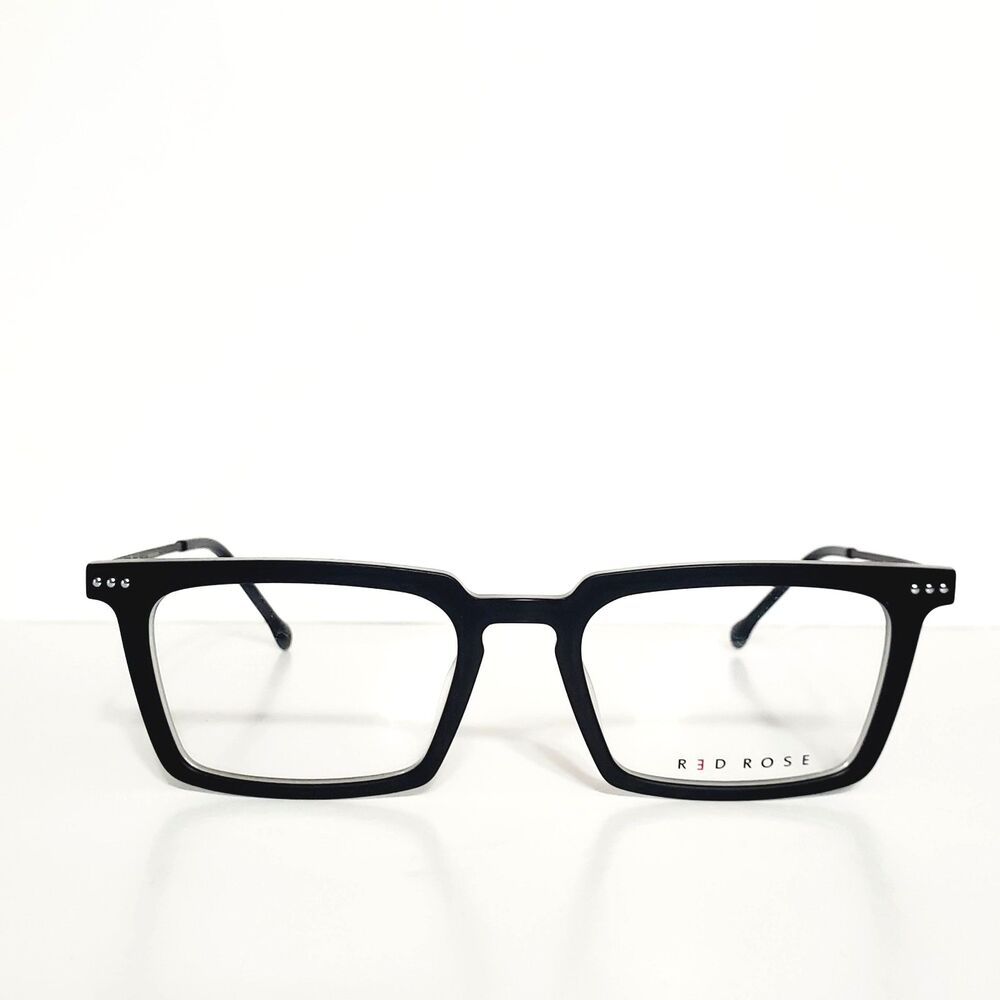 Women's Red Rose Black Crystal Rectangle Designer Frames 52-20-145 Japan Made